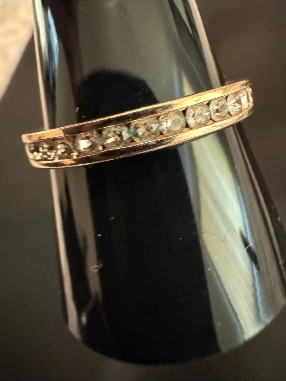 925M Sterling Silver Gold Plated Channel Set Clear Stone Band Ring - Picture 2 of 6